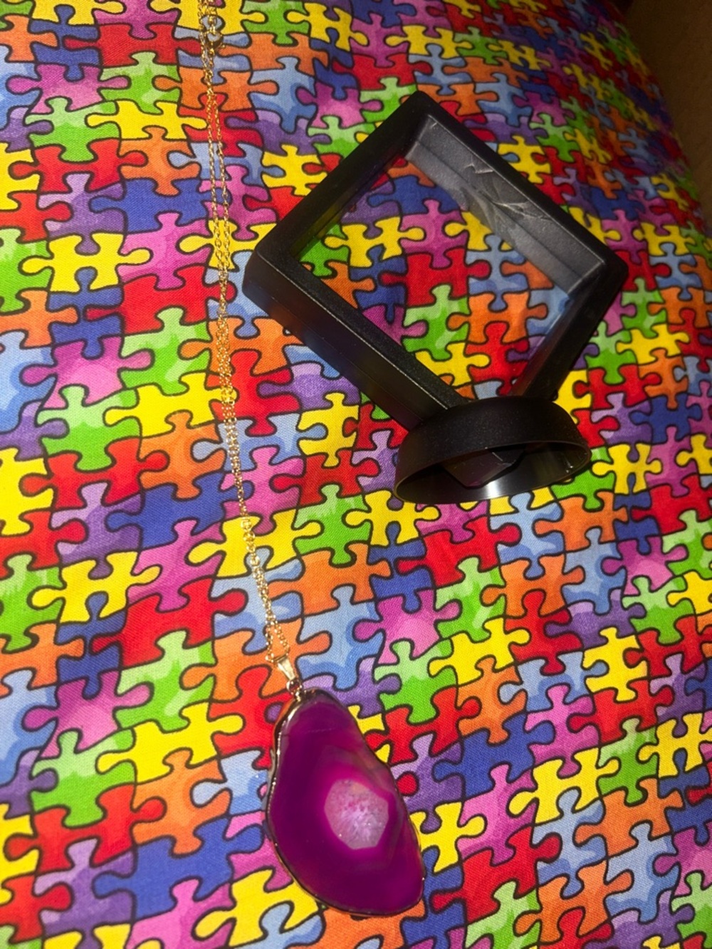 Gold Chain Necklace with Purple Agate Pendant